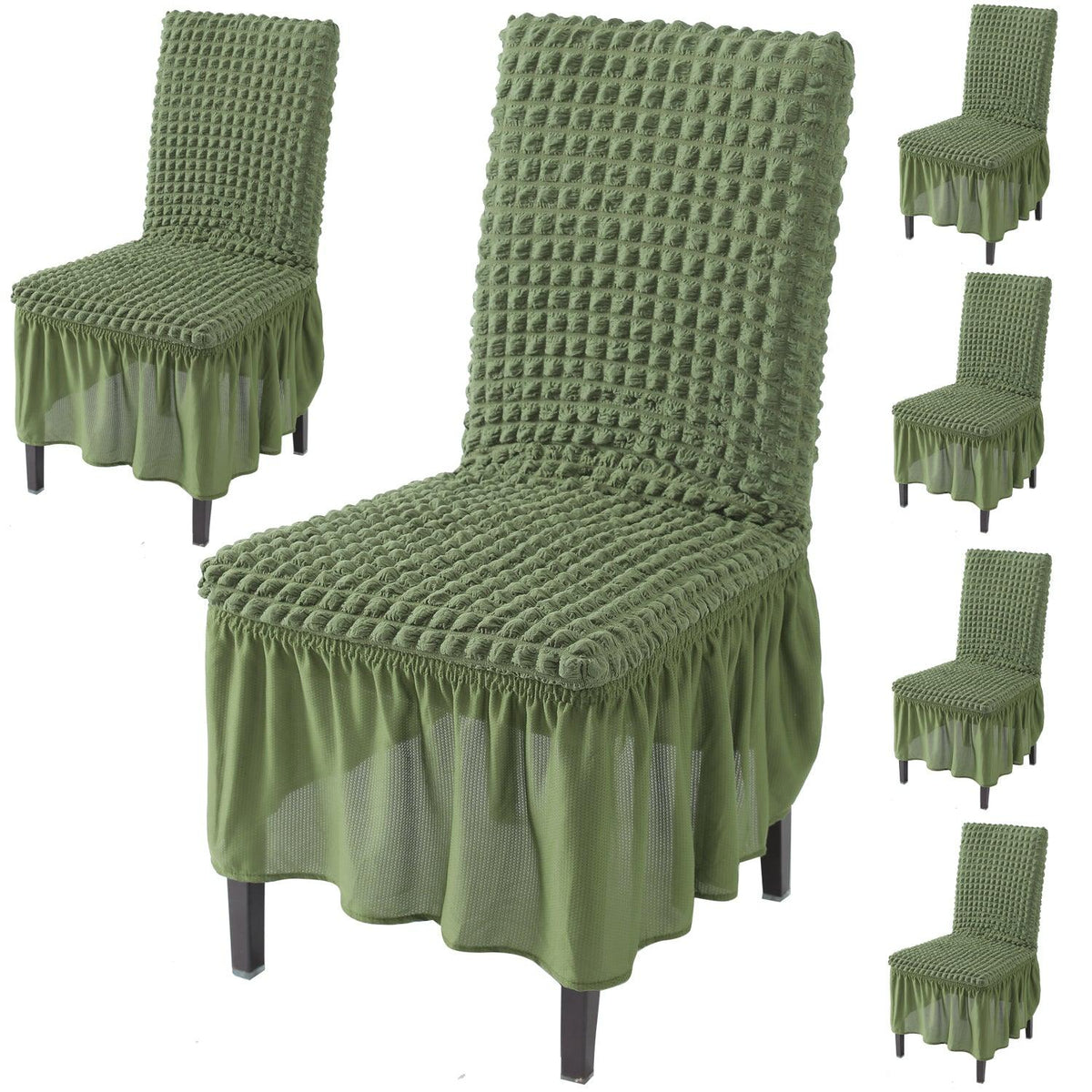 Elastic Stretchable 280 GSM Bubble Dining Chair Cover with Frill, Forest Green