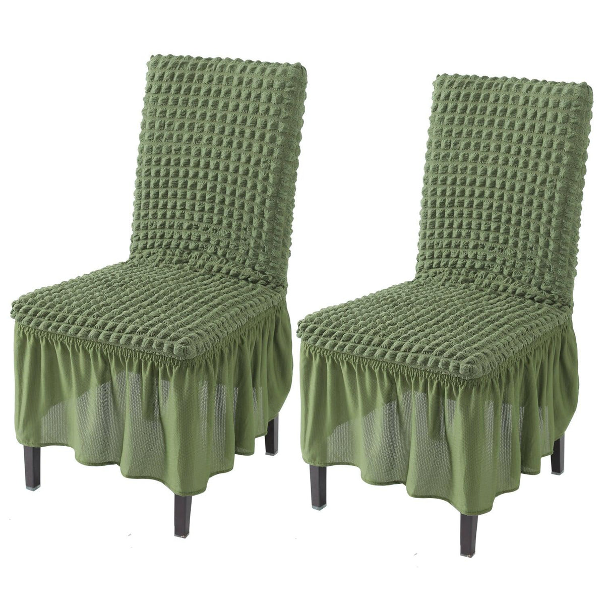 Elastic Stretchable 280 GSM Turkish Bubble Dining Chair Cover with Frill, Forest Green - HOKIPO | Har Ghar ka Humsafar