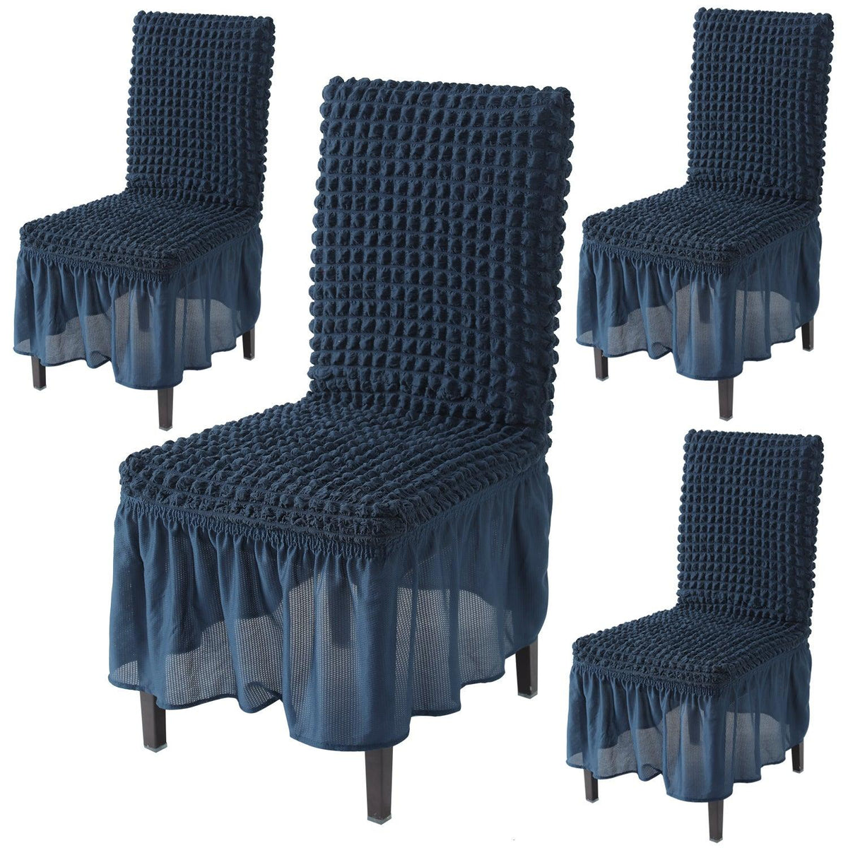 Elastic Stretchable 280 GSM Bubble Dining Chair Cover with Frill, Navy Blue