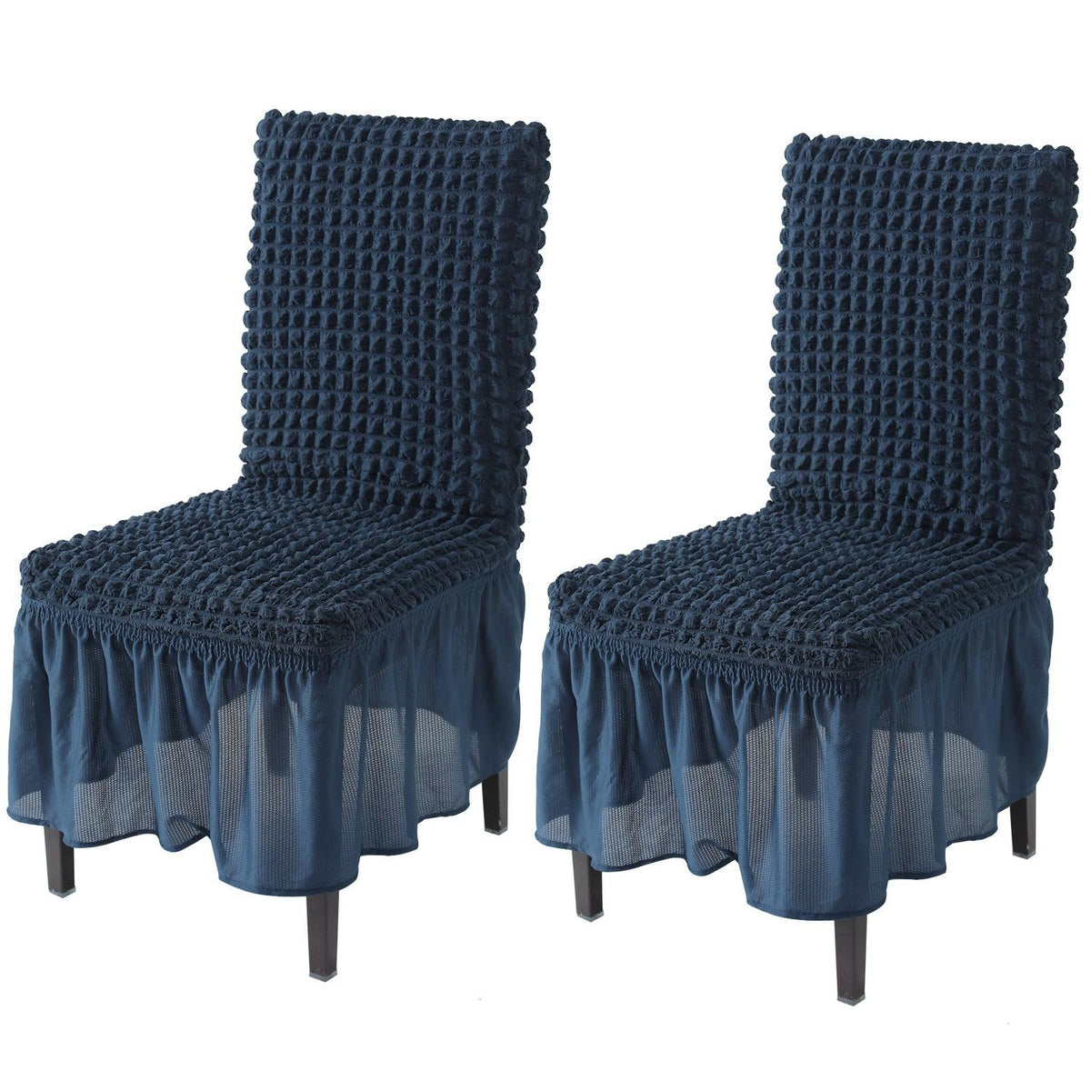 Elastic Stretchable 280 GSM Turkish Bubble Dining Chair Cover with Frill, Navy Blue - HOKIPO | Har Ghar ka Humsafar