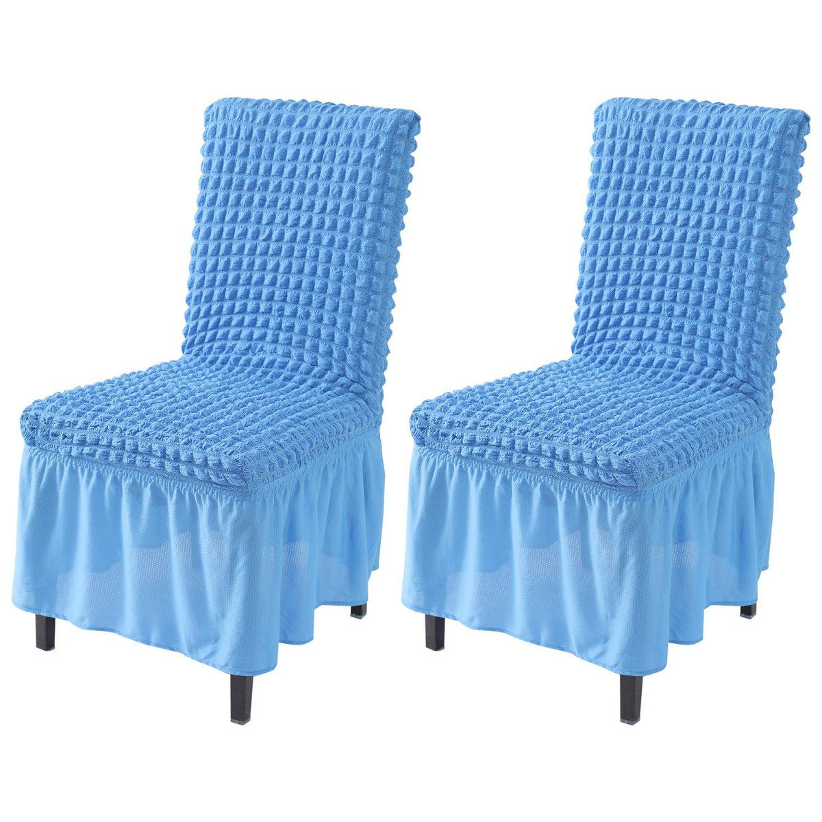 Elastic Stretchable 280 GSM Turkish Bubble Dining Chair Cover with Frill, Sky Blue - HOKIPO | Har Ghar ka Humsafar