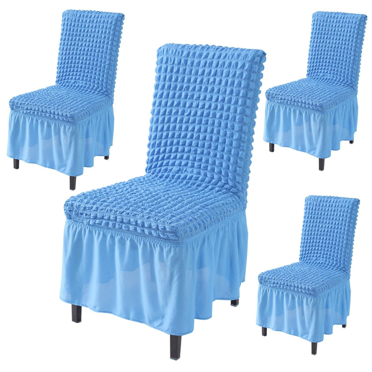 Elastic Stretchable 280 GSM Bubble Dining Chair Cover with Frill, Sky Blue