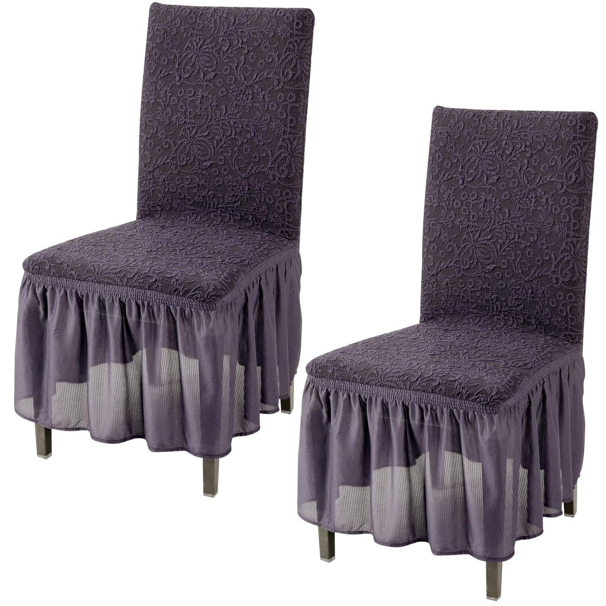 Elastic Stretchable Designer Woven Jacquard Dining Chair Cover with Frill, Abbey Grey - HOKIPO | Har Ghar ka Humsafar