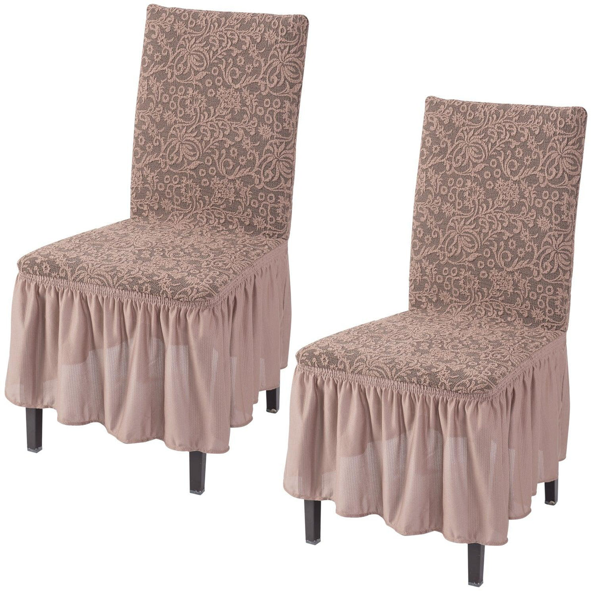 Elastic Stretchable Designer Woven Jacquard Dining Chair Cover with Frill, Light Taupe - HOKIPO | Har Ghar ka Humsafar