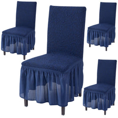 Elastic Stretchable Designer Woven Jacquard Dining Chair Cover with Frill, Navy Blue - HOKIPO | Har Ghar ka Humsafar