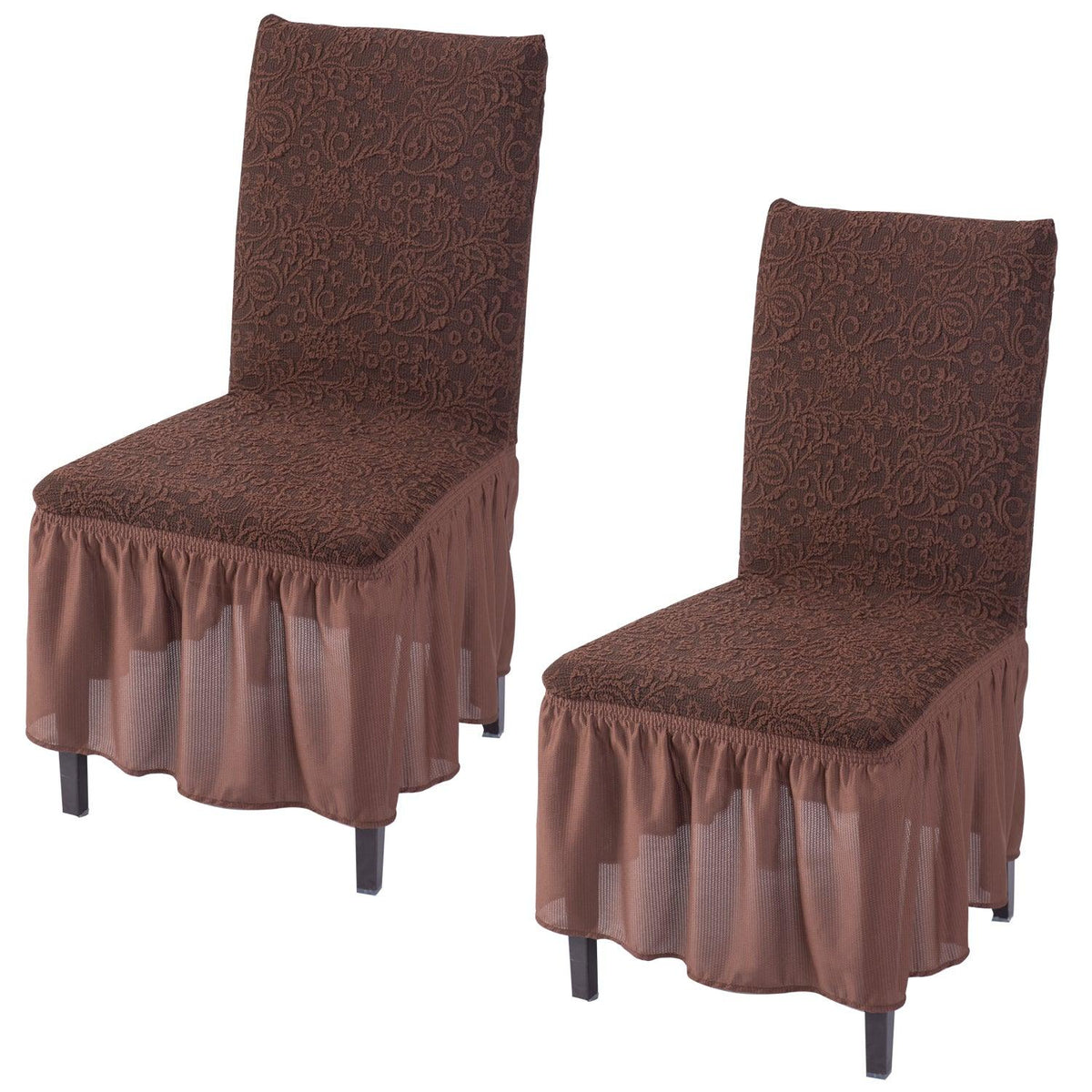 Elastic Stretchable Designer Woven Jacquard Dining Chair Cover with Frill, Pecan Brown - HOKIPO | Har Ghar ka Humsafar