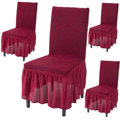 Elastic Stretchable Designer Woven Jacquard Dining Chair Cover with Frill, Wine Red - HOKIPO | Har Ghar ka Humsafar