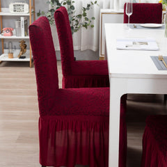 Elastic Stretchable Designer Woven Jacquard Dining Chair Cover with Frill, Wine Red - HOKIPO | Har Ghar ka Humsafar