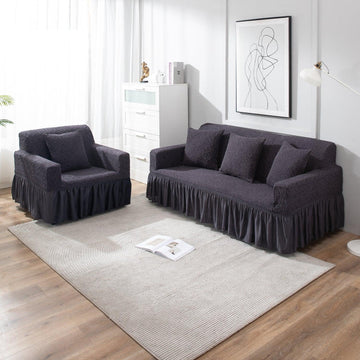 Abbey Grey designer woven jacquard frill sofa cover 3 1 1