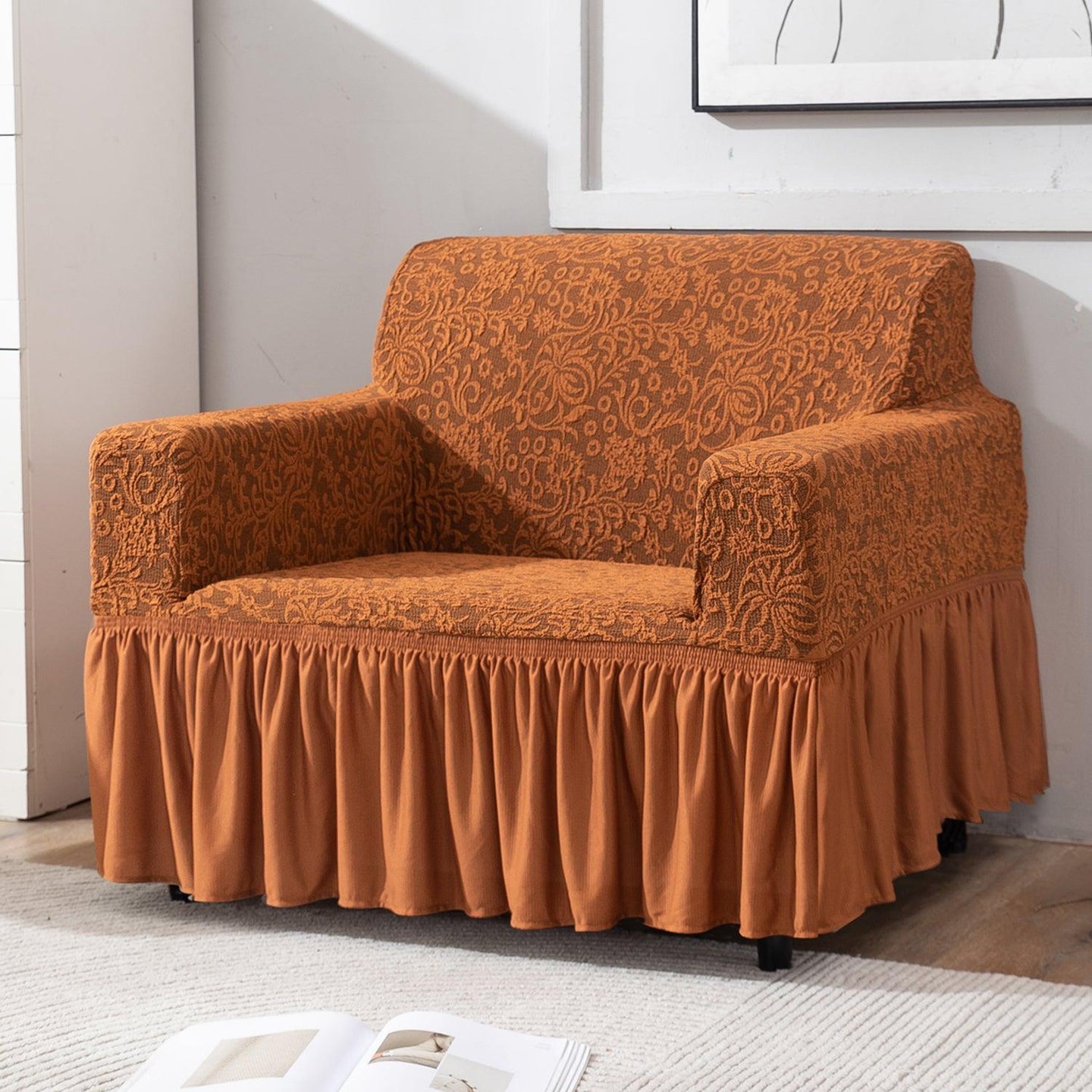 Caramel Brown elegant single seater sofa cover