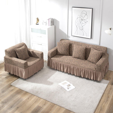 Light Taupe designer woven jacquard frill sofa cover 3 1 1