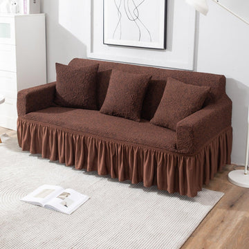 Pecan Brown elegant 3 seater designer woven jacquard stretchable frill sofa cover