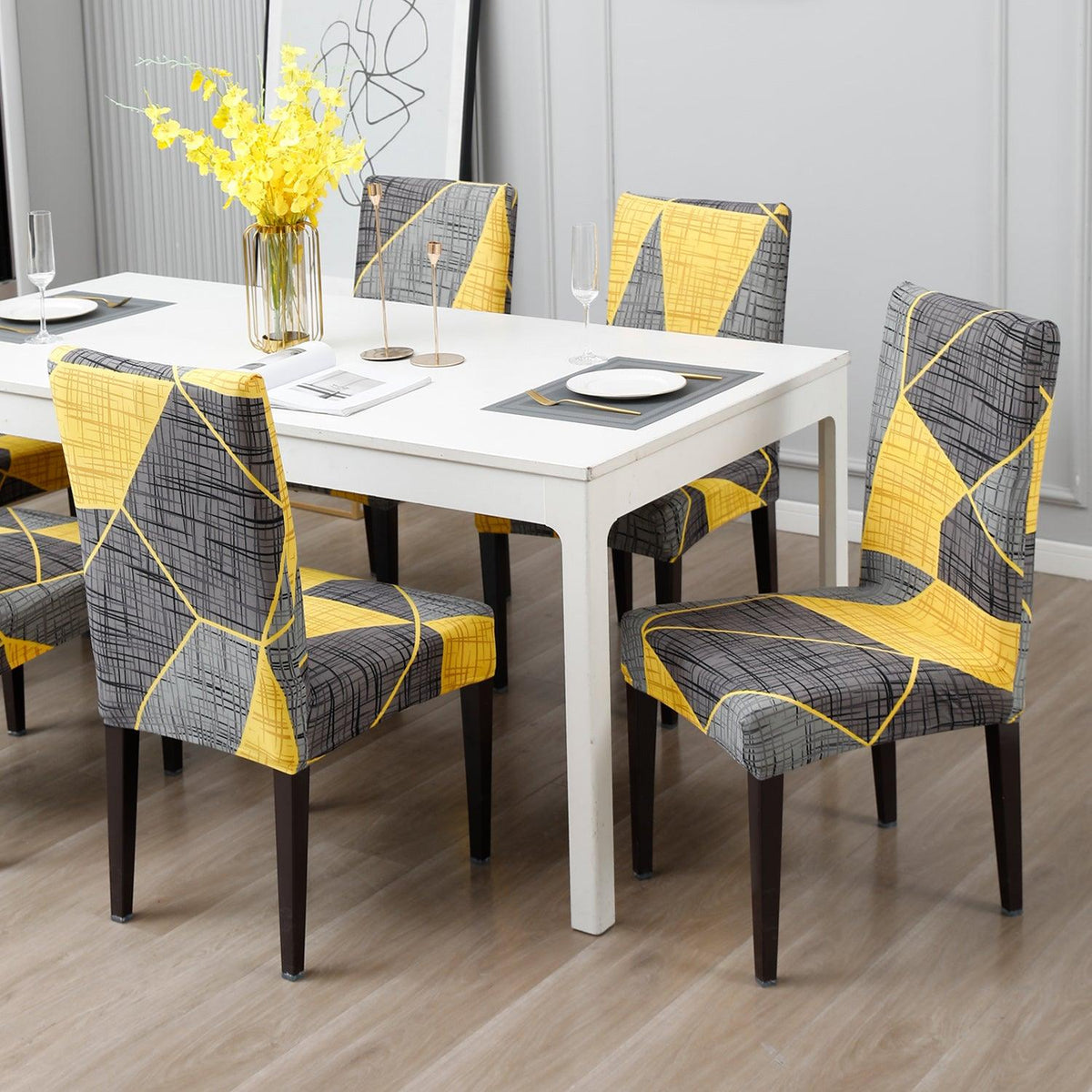 Abstract Grey dining table chair covers
