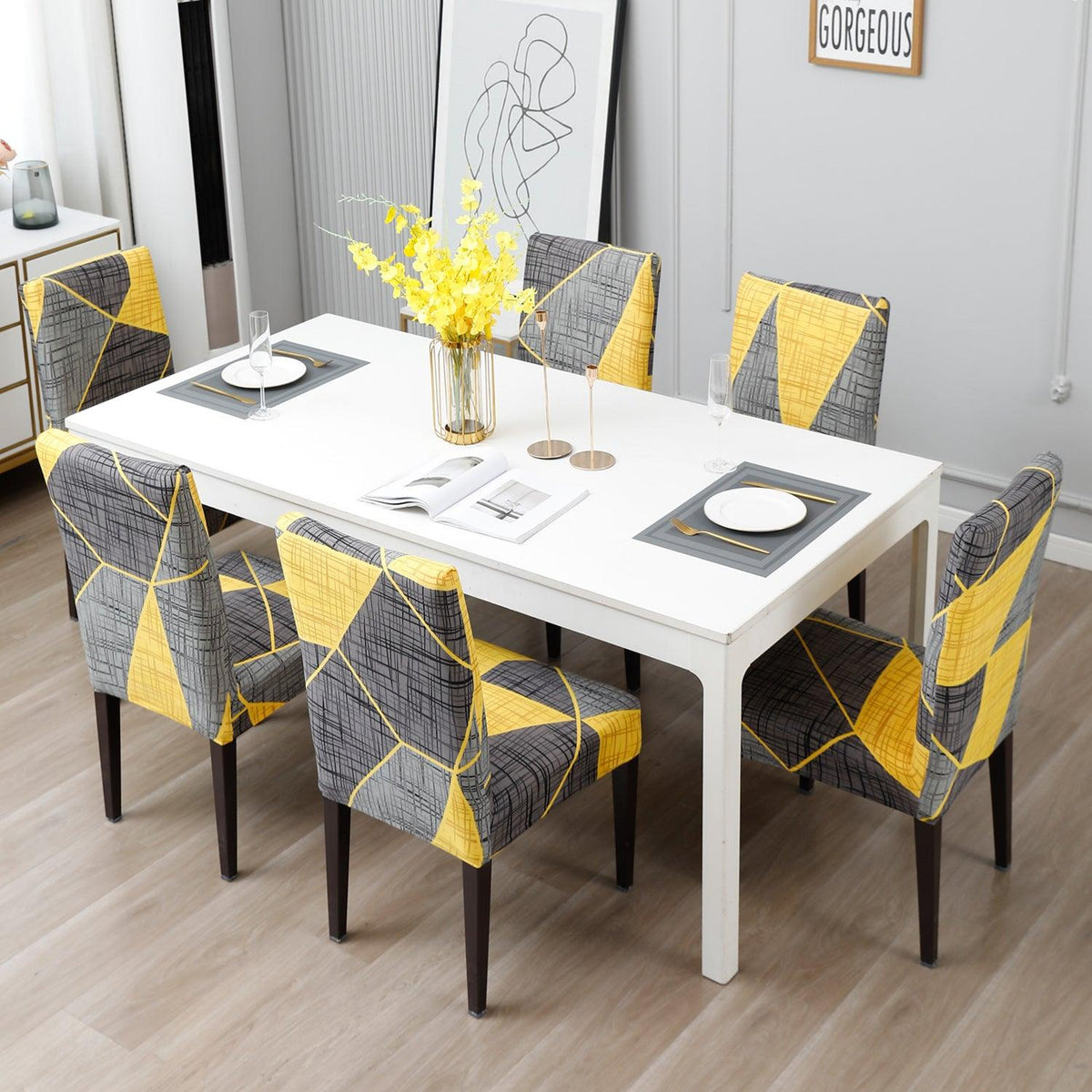 Abstract Grey dining chair covers​ Set