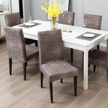 Abstract Lines Brown Print dining chair cover 6 seater