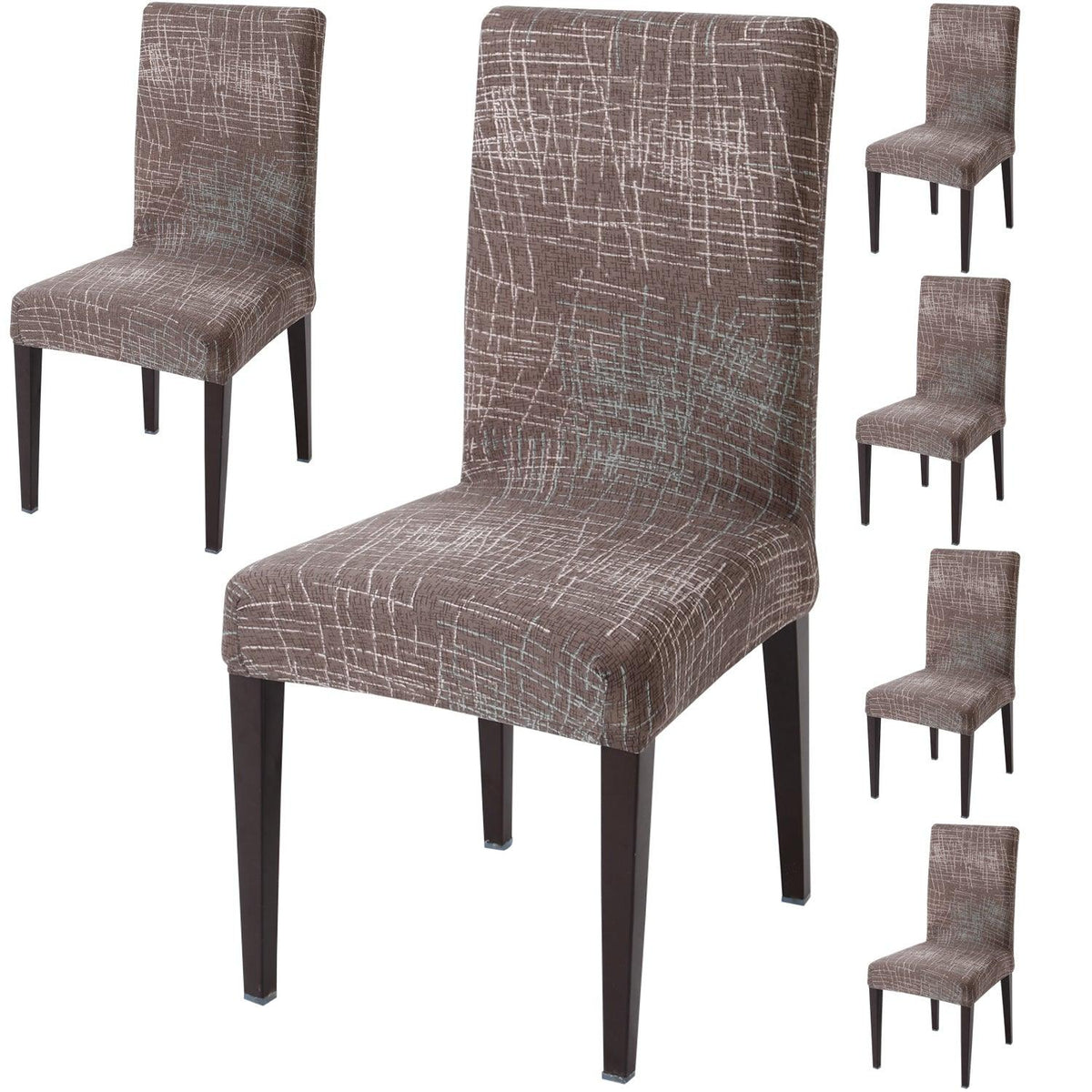 Abstract Lines Brown Print dining chair covers set of 6