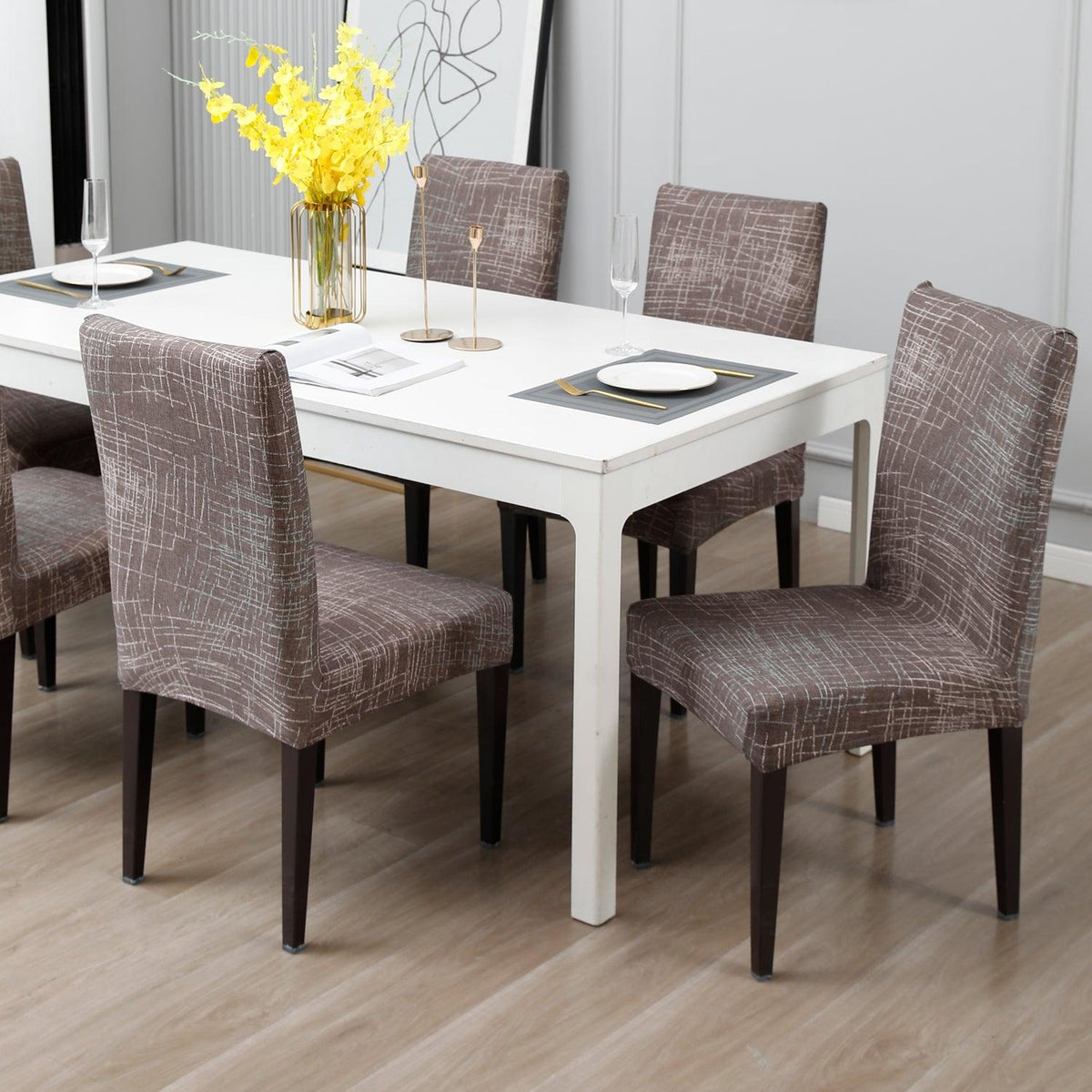 Abstract Lines Brown Print chair Covers in set of 1,2,4, & 6 (edited) 