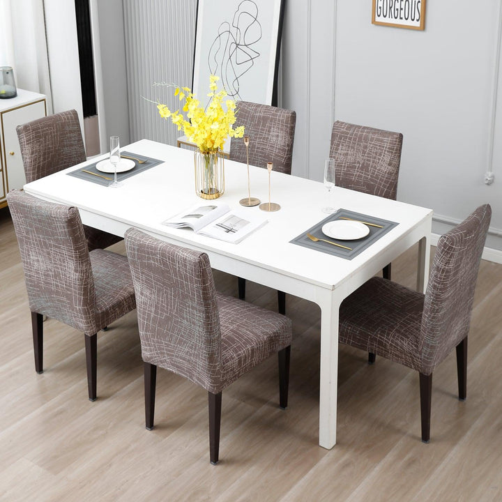 Abstract Lines Brown Print dining chair covers​ Set