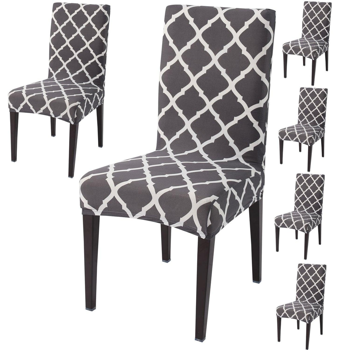 Anchor Grey Moroccan print dining chair covers set of 6 | Hokipo