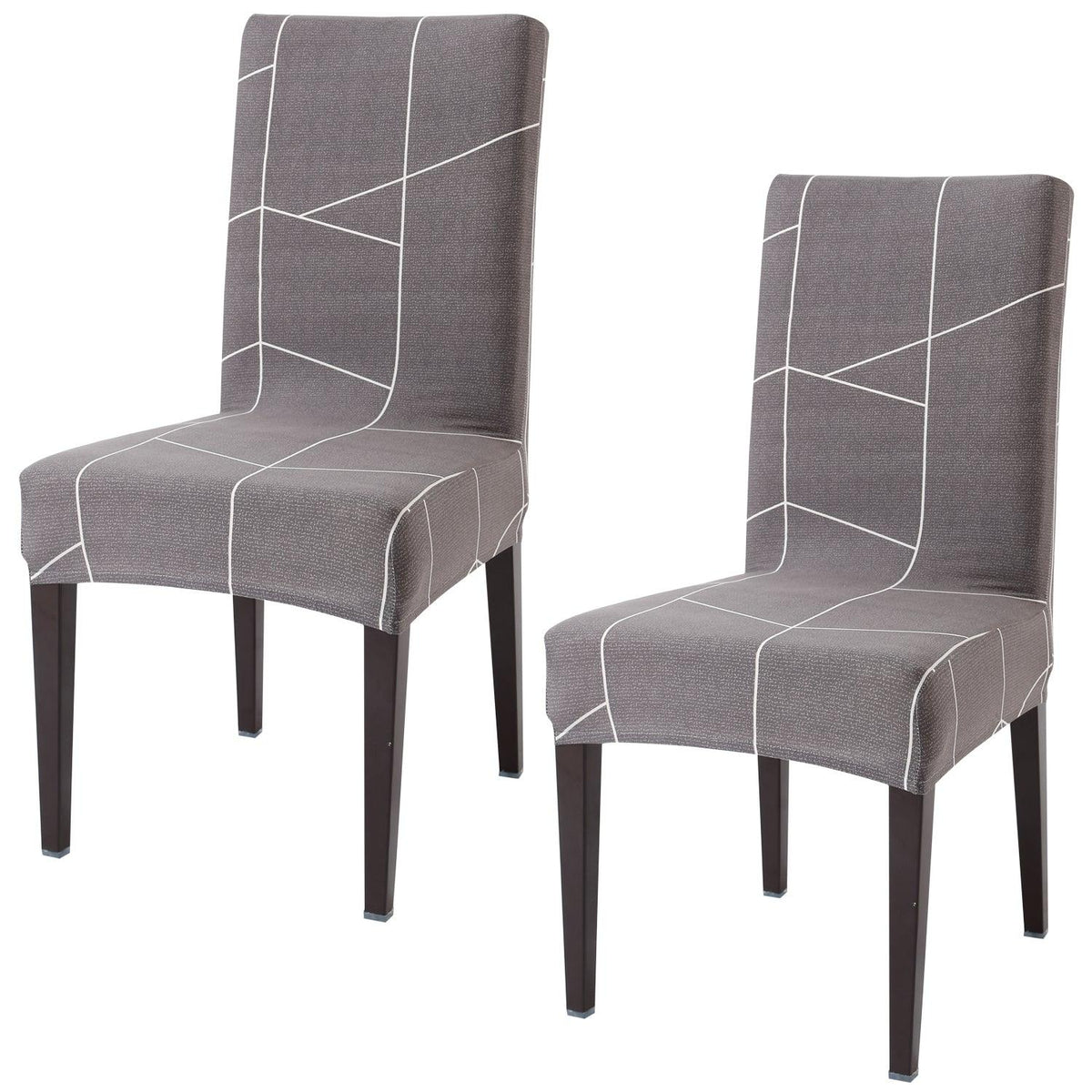 Ash Grey Abstract elastic chair covers set of 2