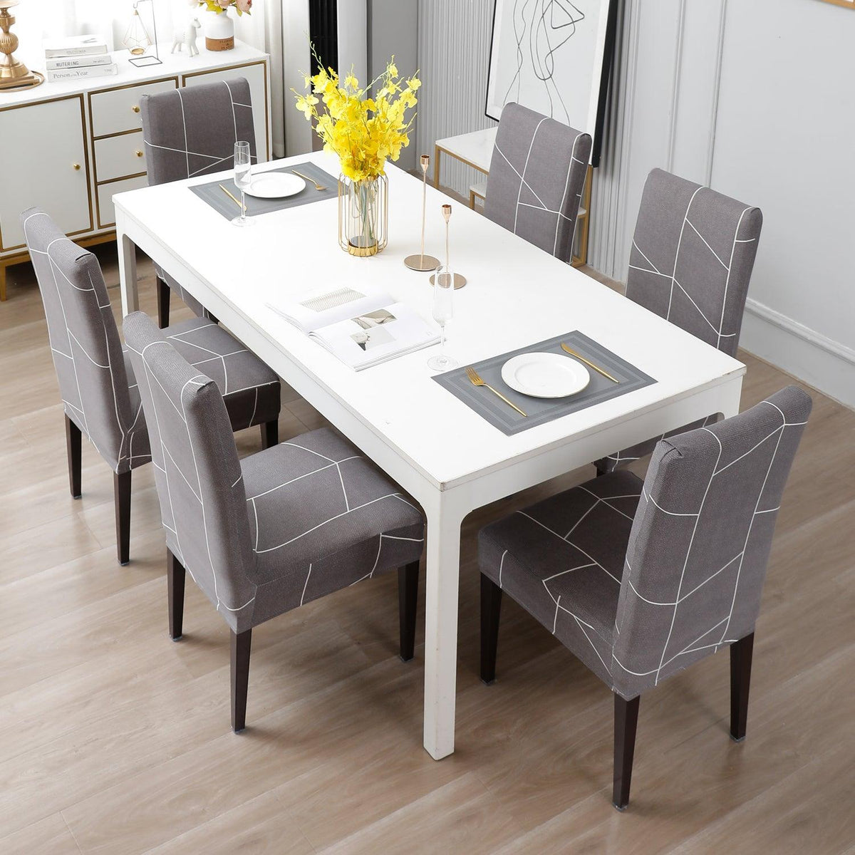 Ash Grey Abstract dining chair covers​ Set