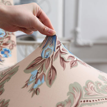 Beige Blue Flowers stretchable dining chair covers