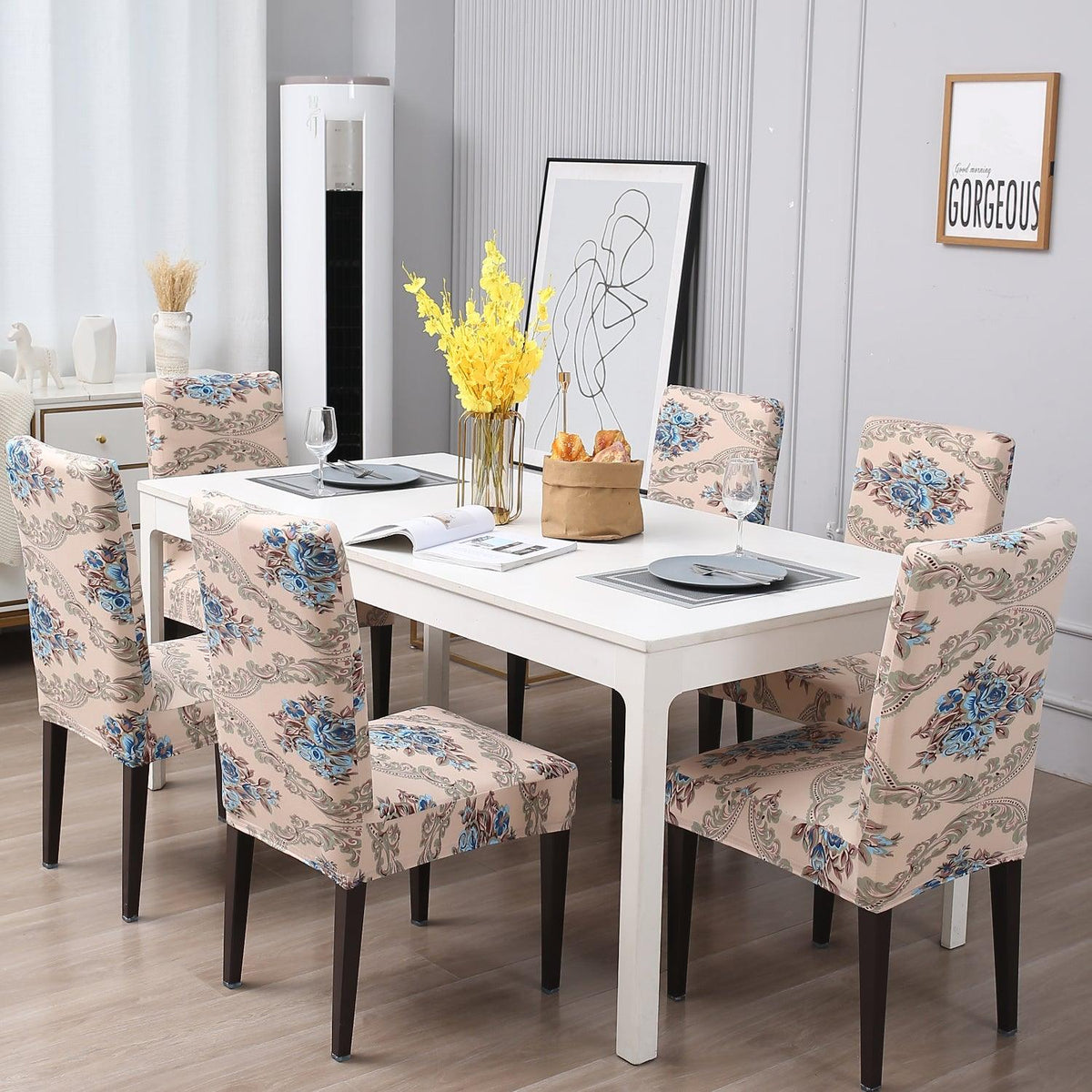 Beige Blue Flowers chair Covers in set of 1,2,4, & 6 (edited) 