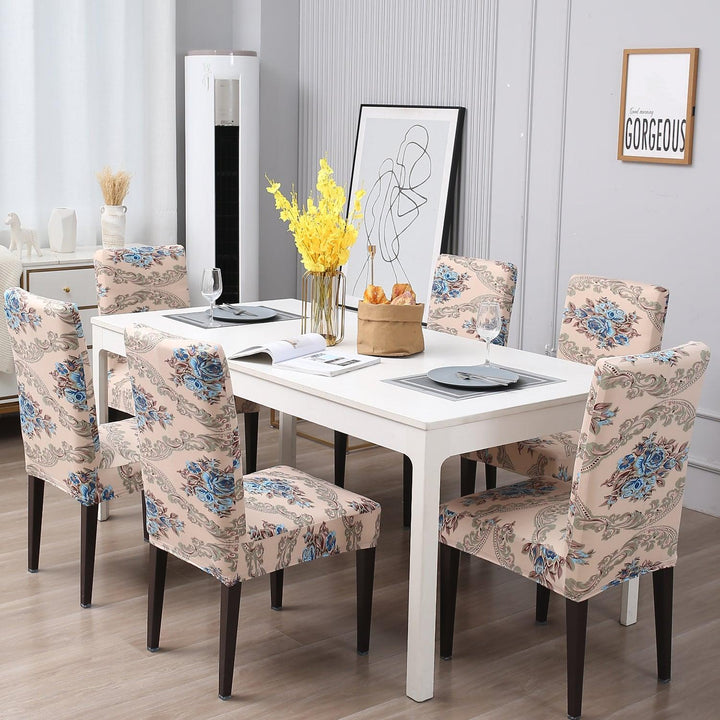 Beige Blue Flowers chair Covers in set of 1,2,4, & 6 (edited) 