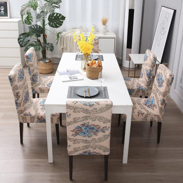 Beige Blue Flowers dining chair covers​ Set