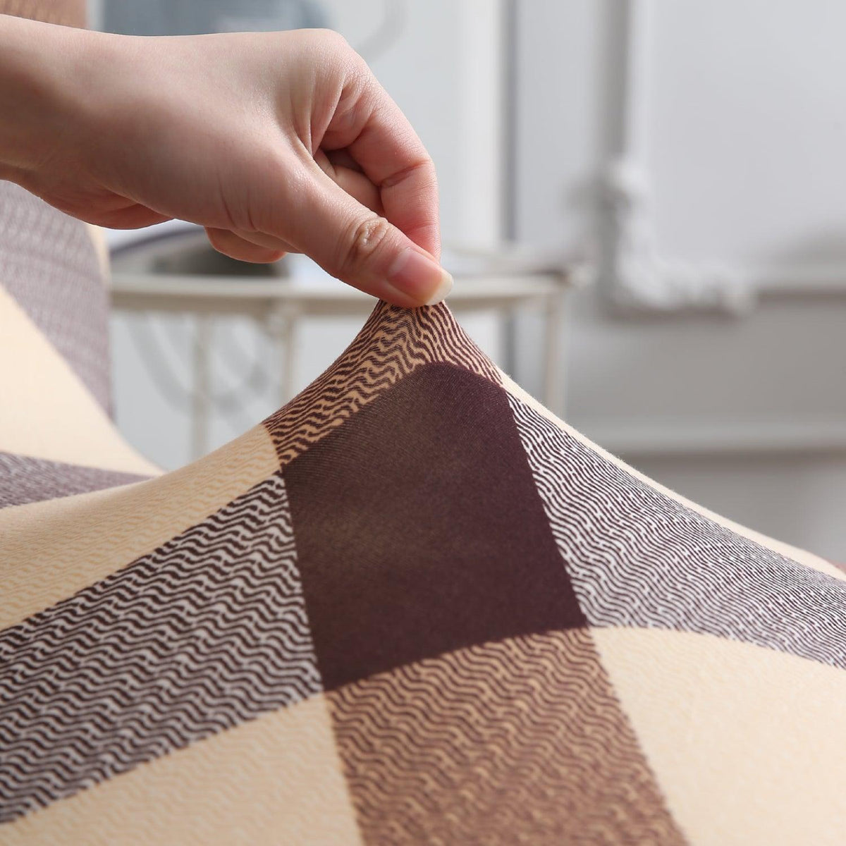 Beige Checks stretchable dining chair covers