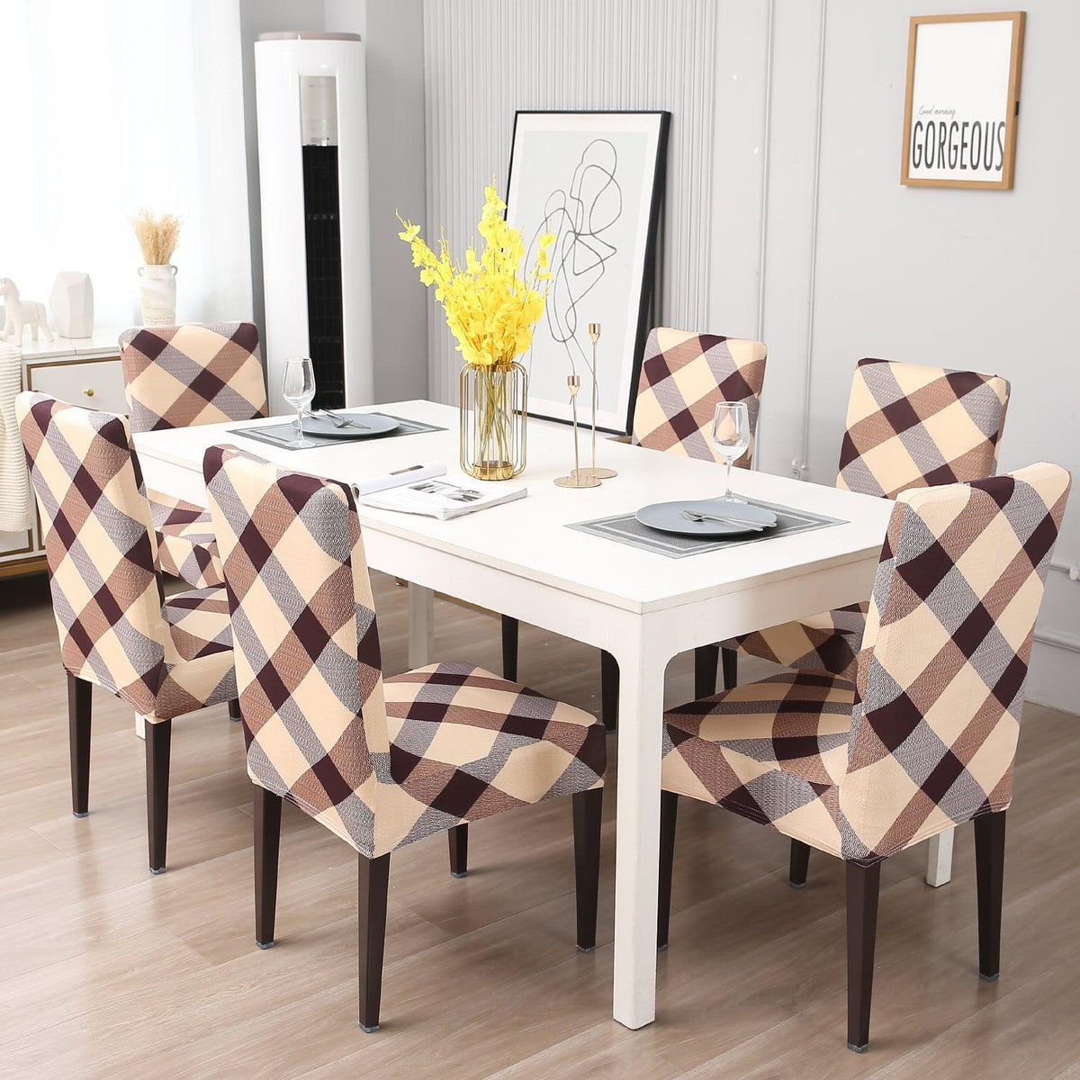 Beige Checks chair Covers in set of 1,2,4, & 6 (edited) 