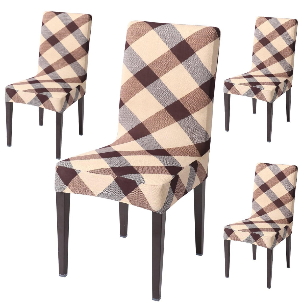 Beige Checks dining chair covers set of 4