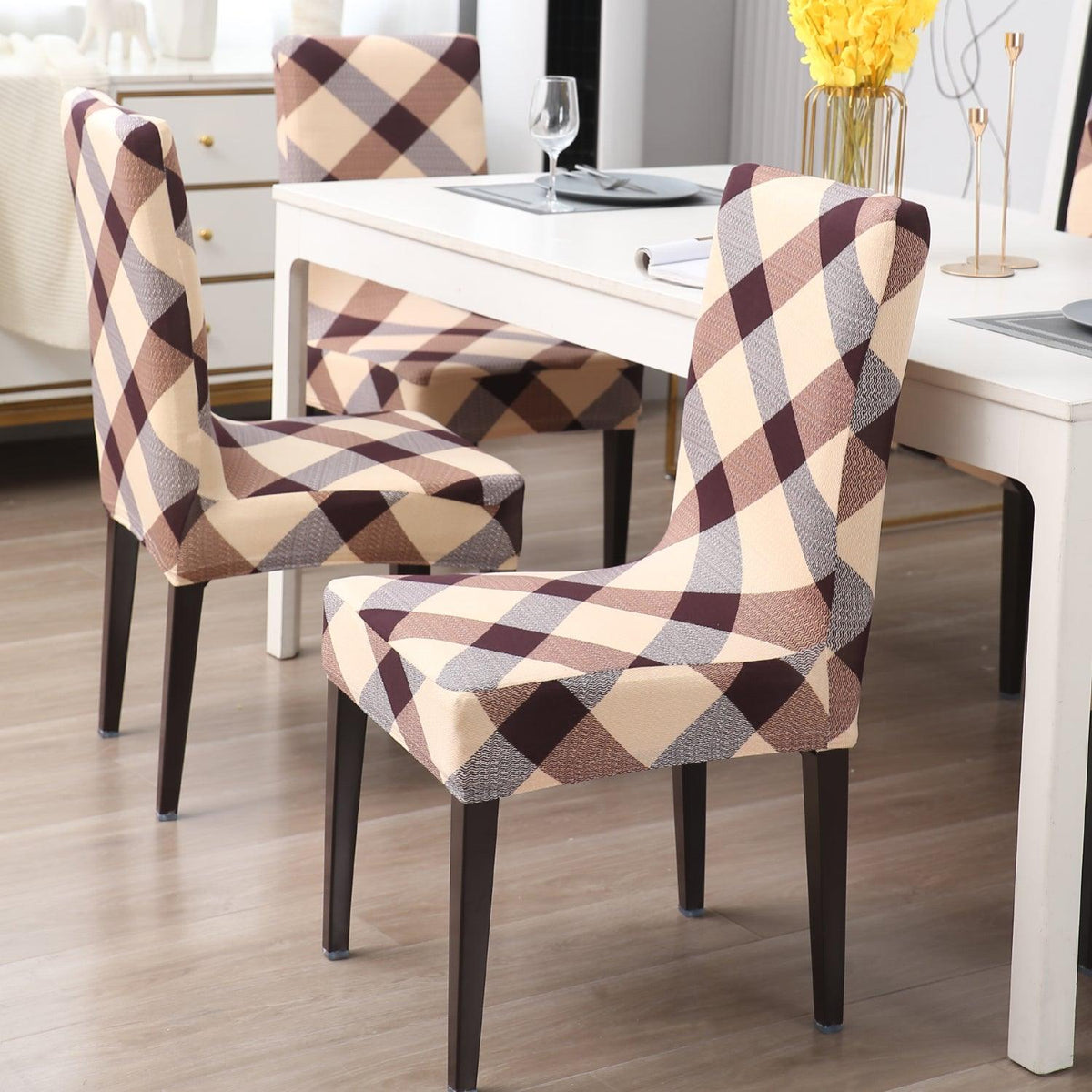 Beige Checks stylish chair cover