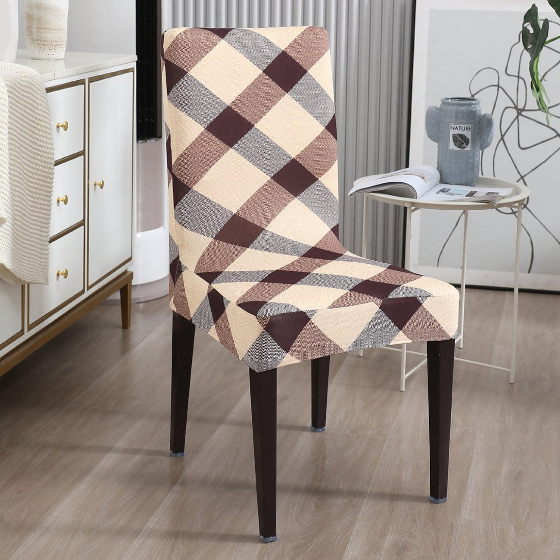 Beige Checks chair covers​ Set
