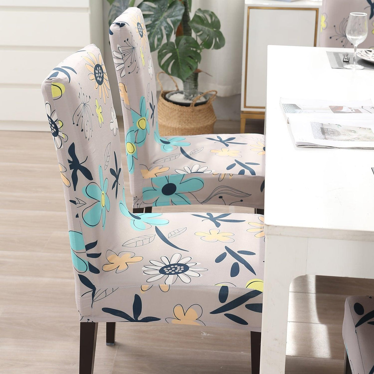 Beige Mixed Flowers stylish chair cover