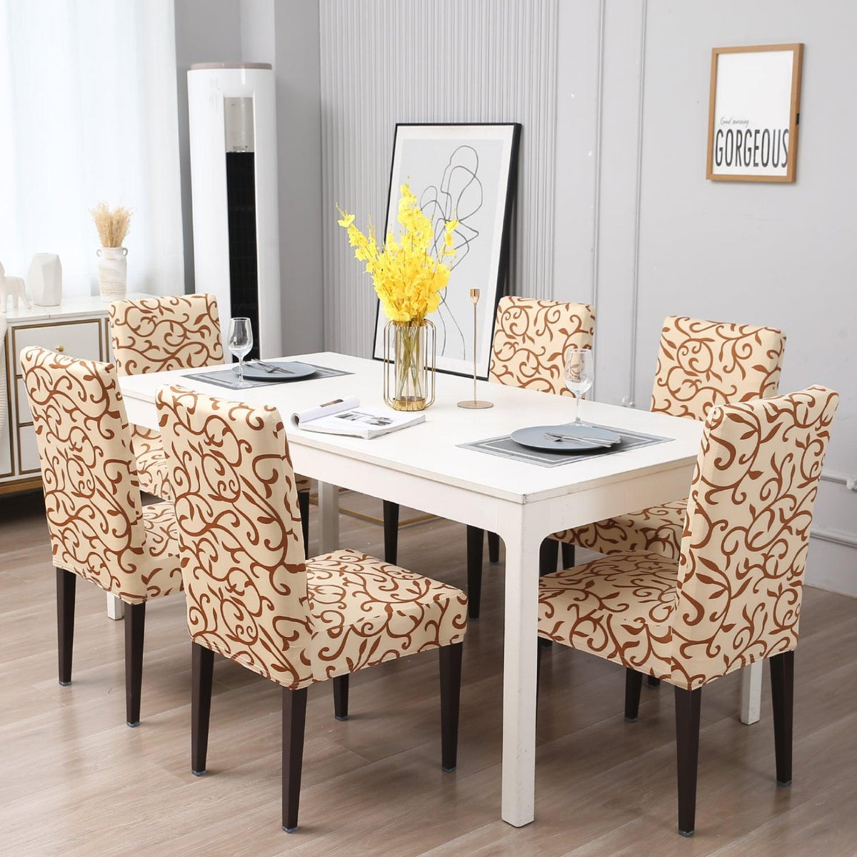 Beige Vines dining chair covers​ Set