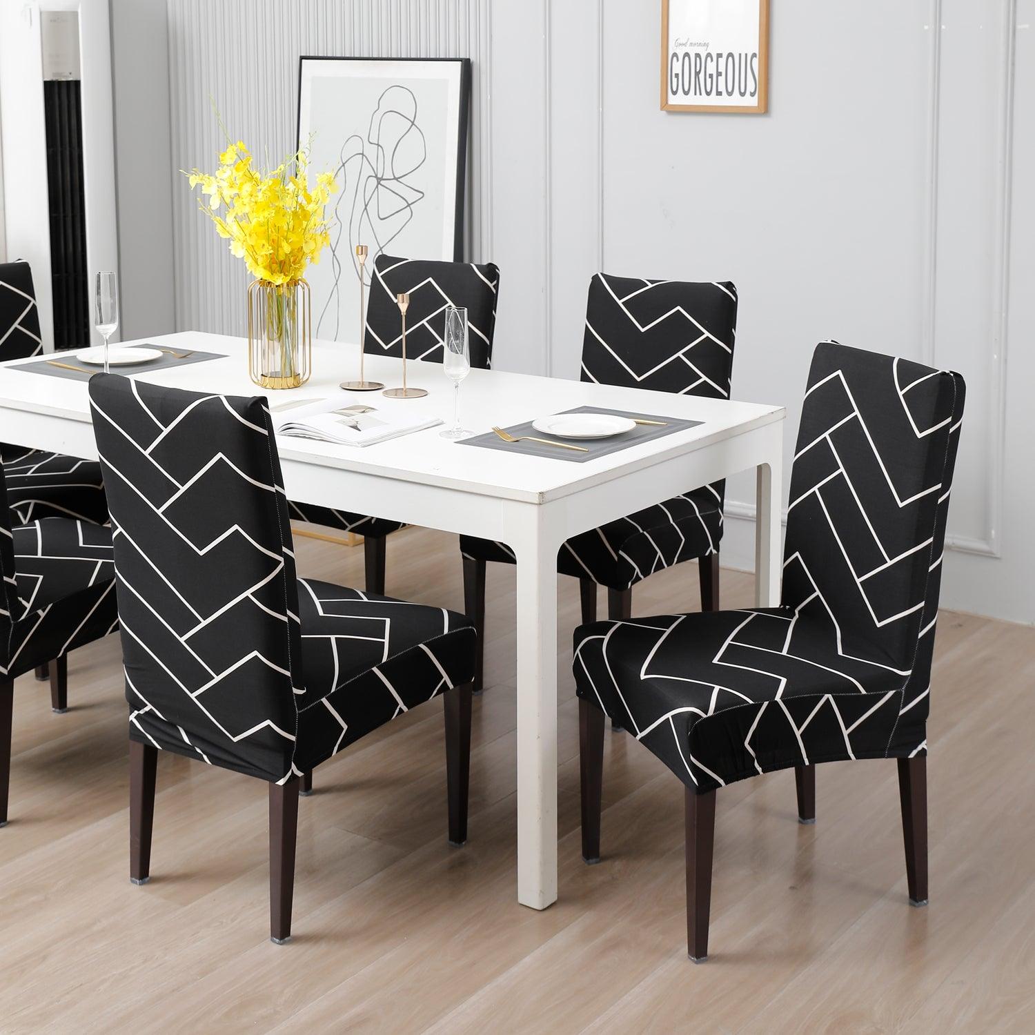 Black Chevron dining table chair covers
