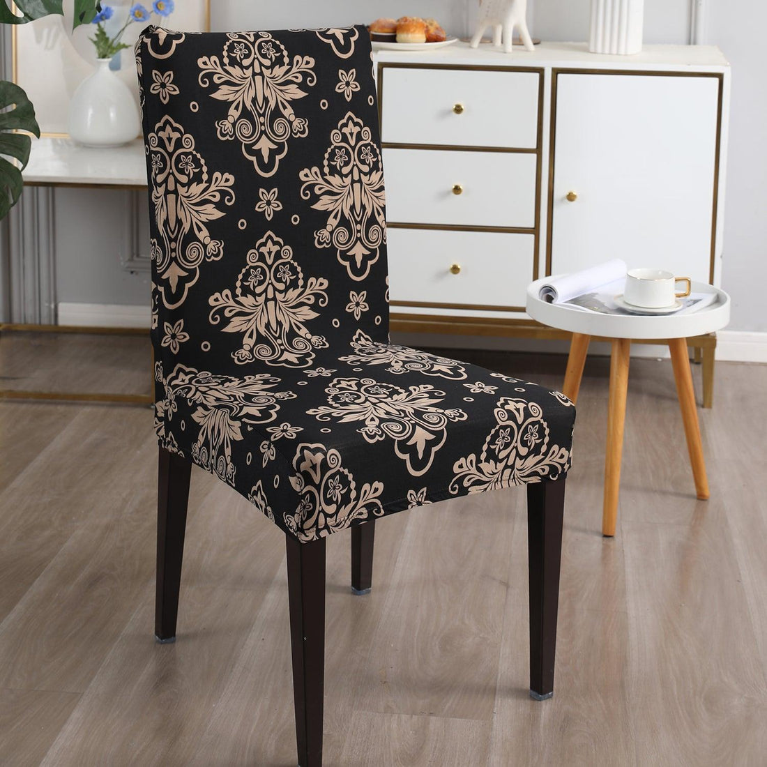Black Damask print chair covers​ Set | Hokipo