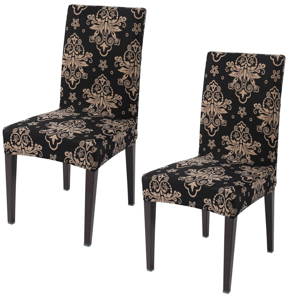 Black Damask print elastic chair covers set of 2 | Hokipo