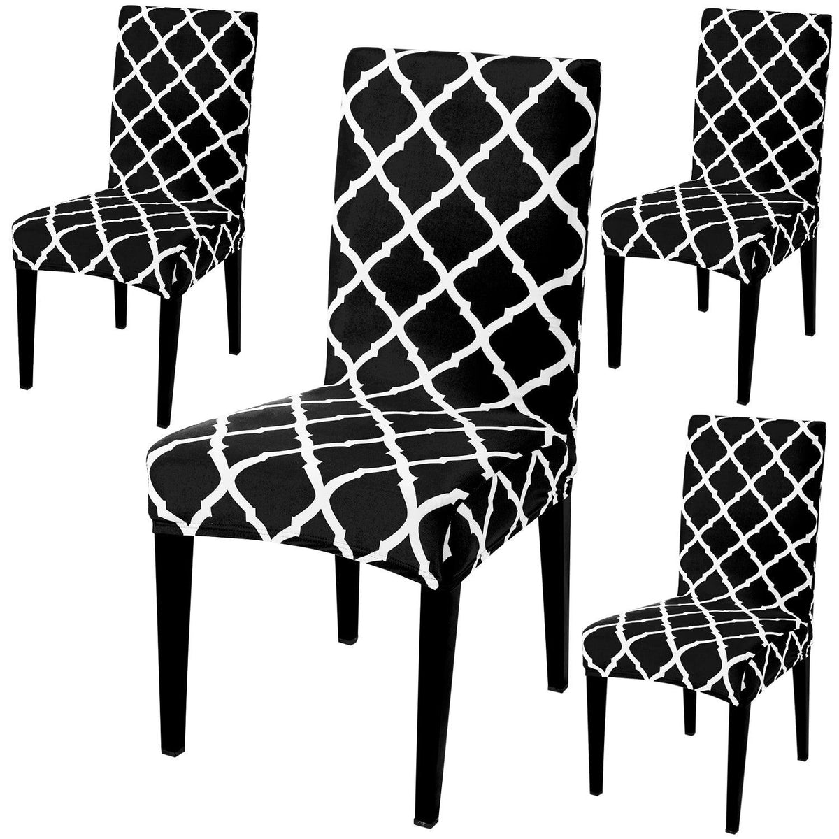 Black Moroccan print dining chair covers set of 4 | Hokipo