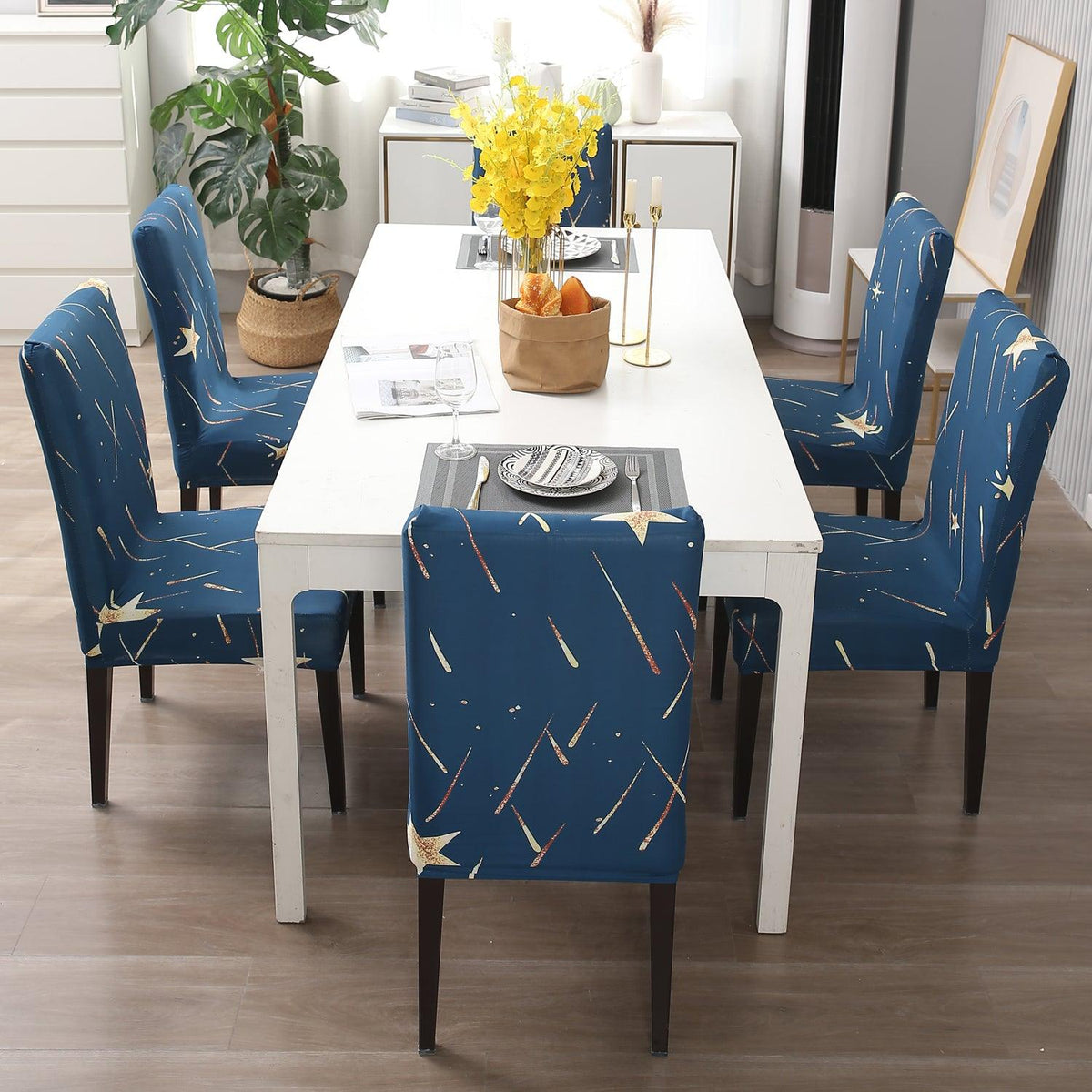 Blue Falling Star Print dining chair covers​ Set