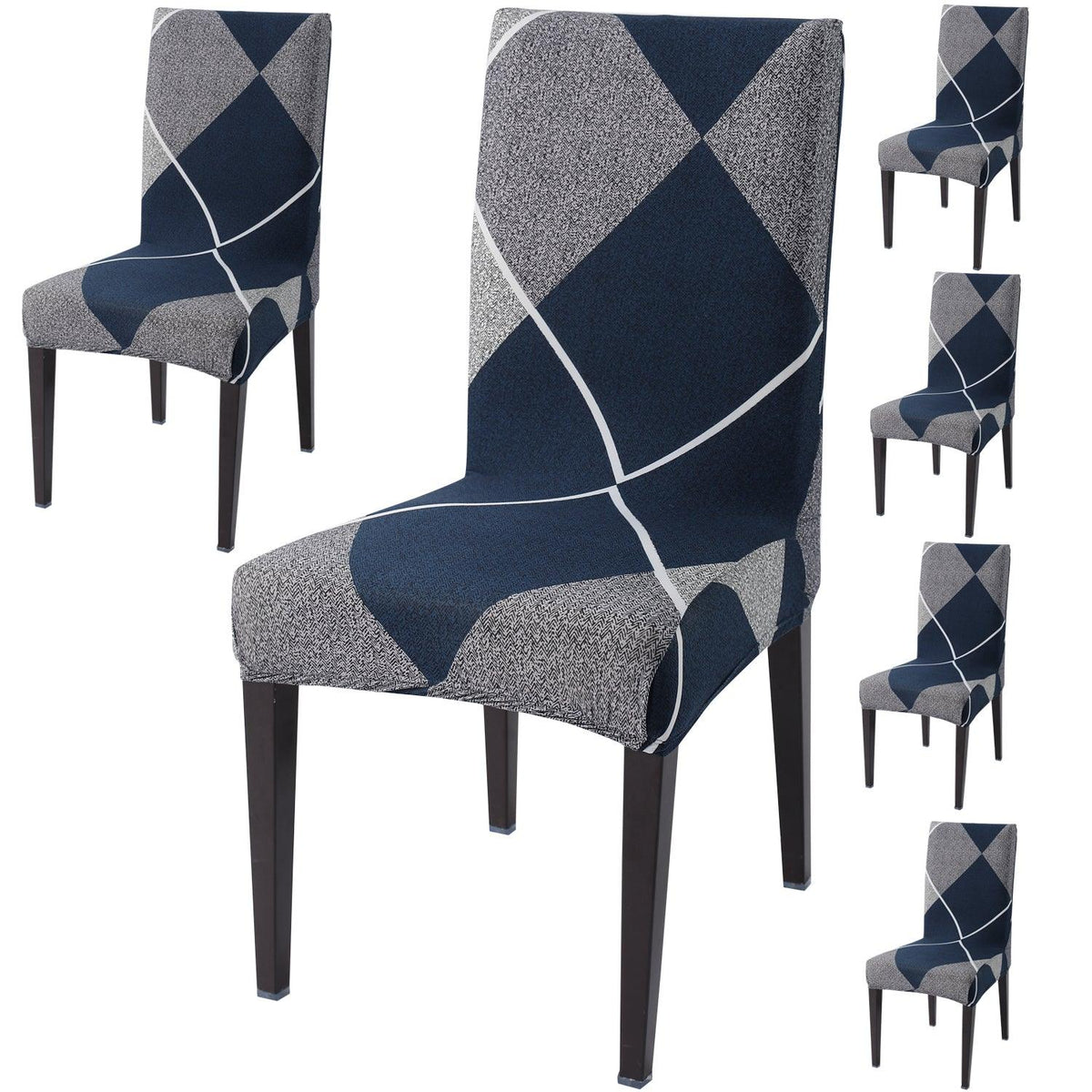 Blue Rhombus print dining chair covers set of 6 | Hokipo