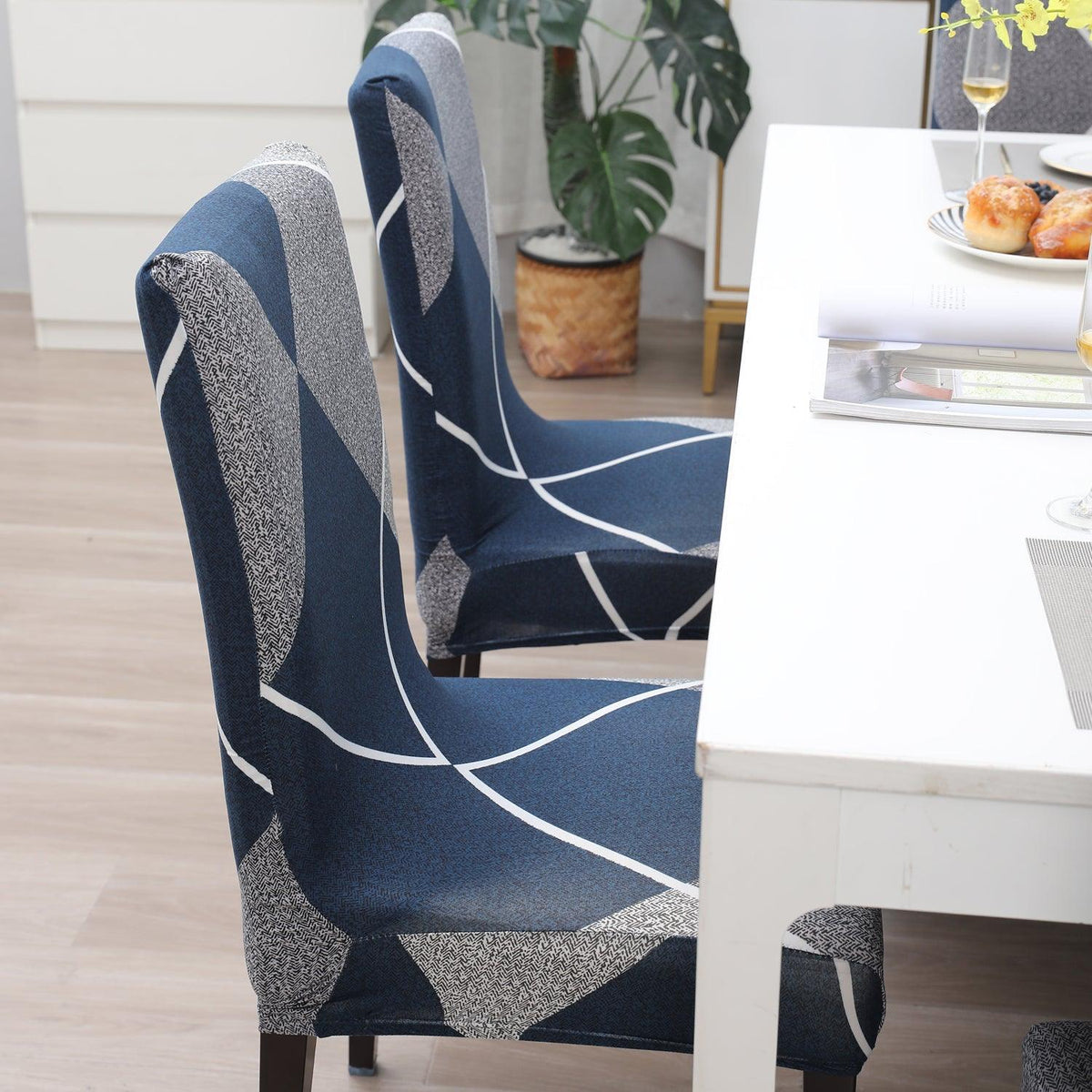 Blue Rhombus print stylish chair cover | Hokipo