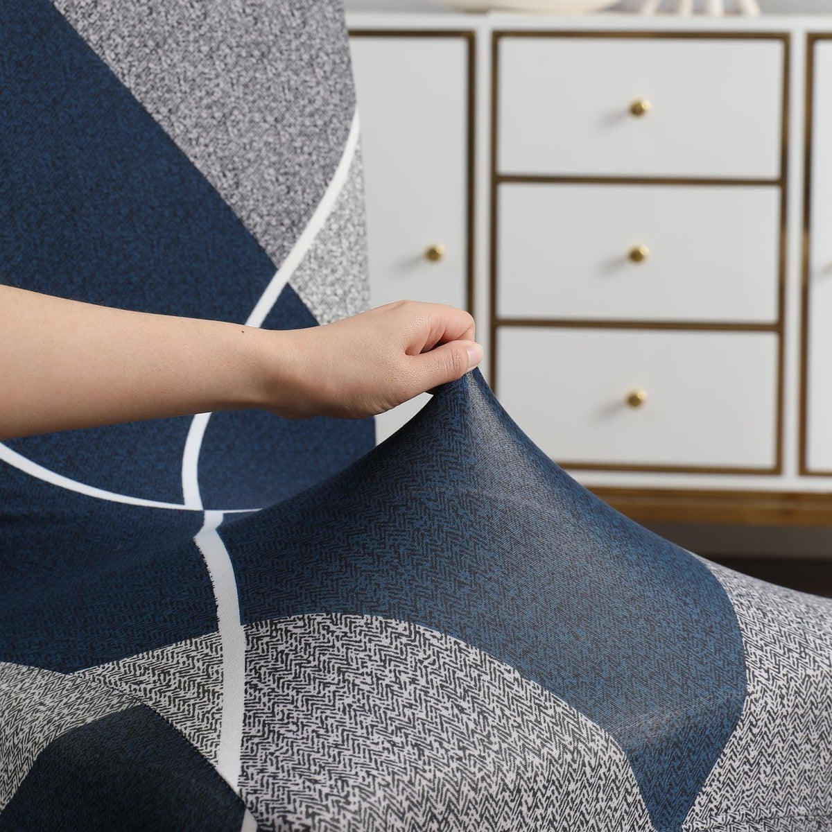 Blue Rhombus print stretchable dining chair covers | Hokipo