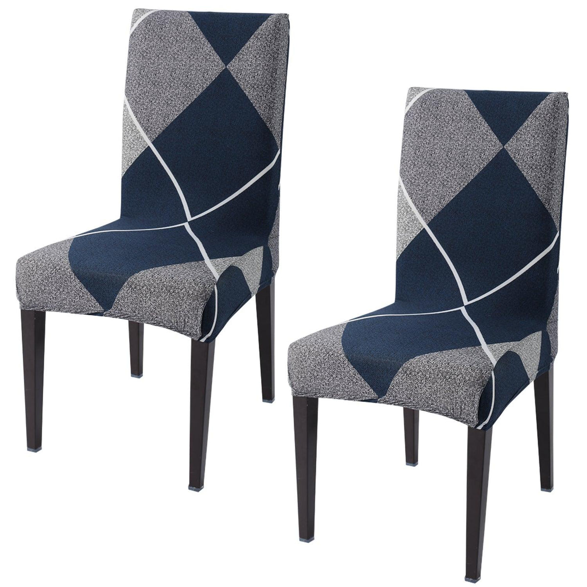 Blue Rhombus print elastic chair covers set of 2 | Hokipo