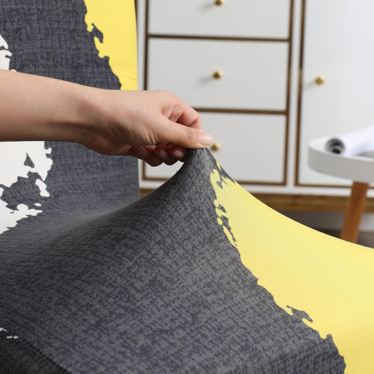 Charcoal Ring print stretchable dining chair covers | Hokipo