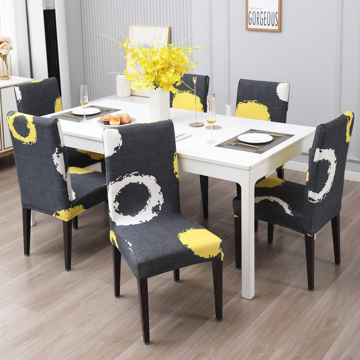 Charcoal Ring print dining chair covers​ Set | Hokipo