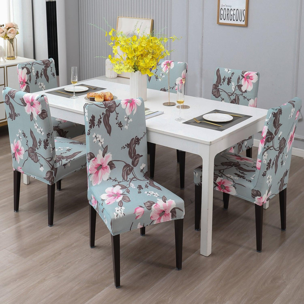 Cloud Grey print elastic dining chair covers | Hokipo