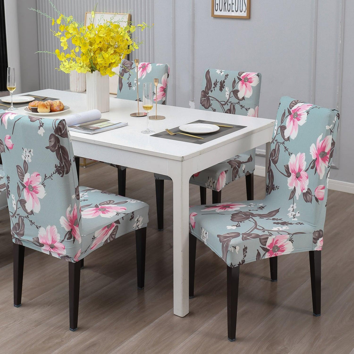 Cloud Grey print chair covers for dining chairs | Hokipo