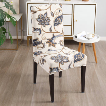 Cream Blue Flowers print chair covers​ Set | Hokipo